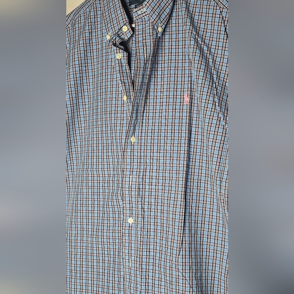 Polo Ralph Lauren Classic Fit Blue Plaid Short Sleeve Button Up Shirt Size XL - Picture 3 of 5